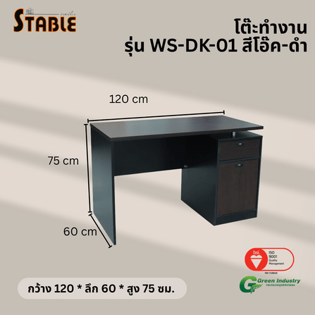 โต๊ะทำงานไม้ STABLE รุ่น WS-DK-01 120 ซม. สีโอ๊ค-ดำ_2